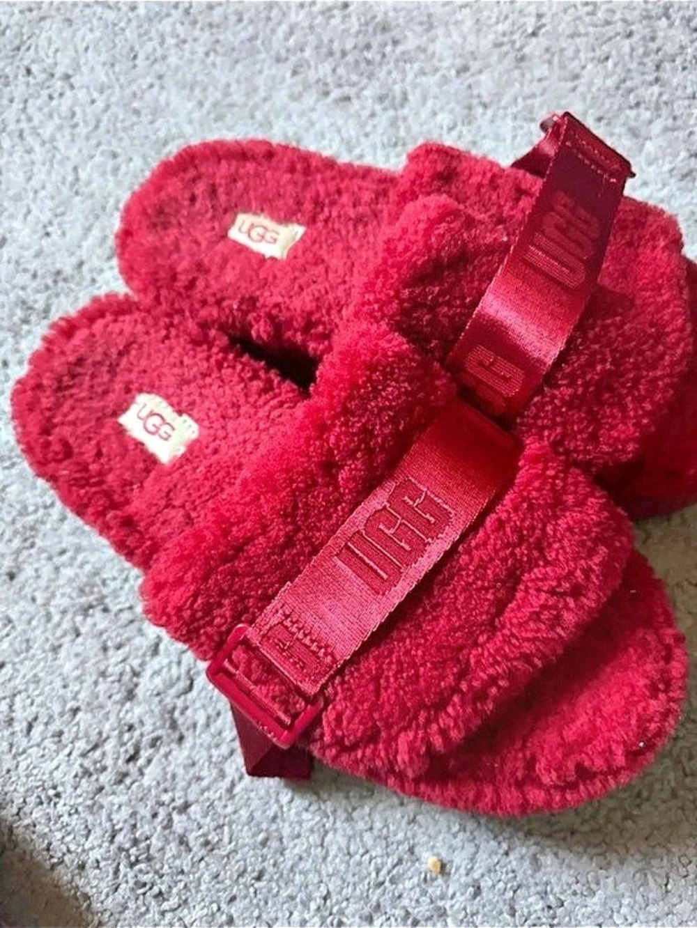 UGG Fluff Yeah Slide Red Buckle Sandals